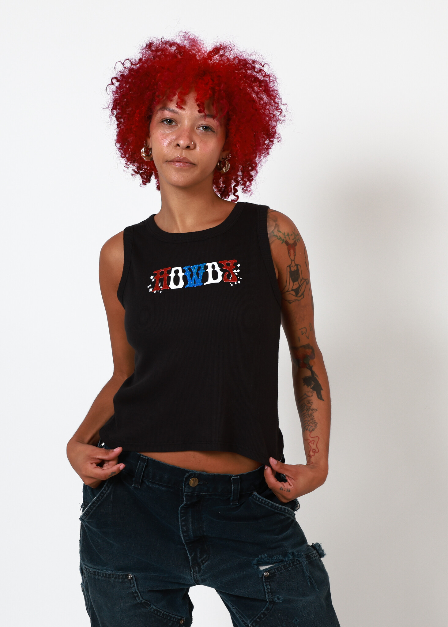 Girl Dangerous Howdy Glitter Rib Crop Tank