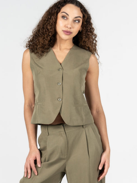 Cest Moi Linen Button Down Vest