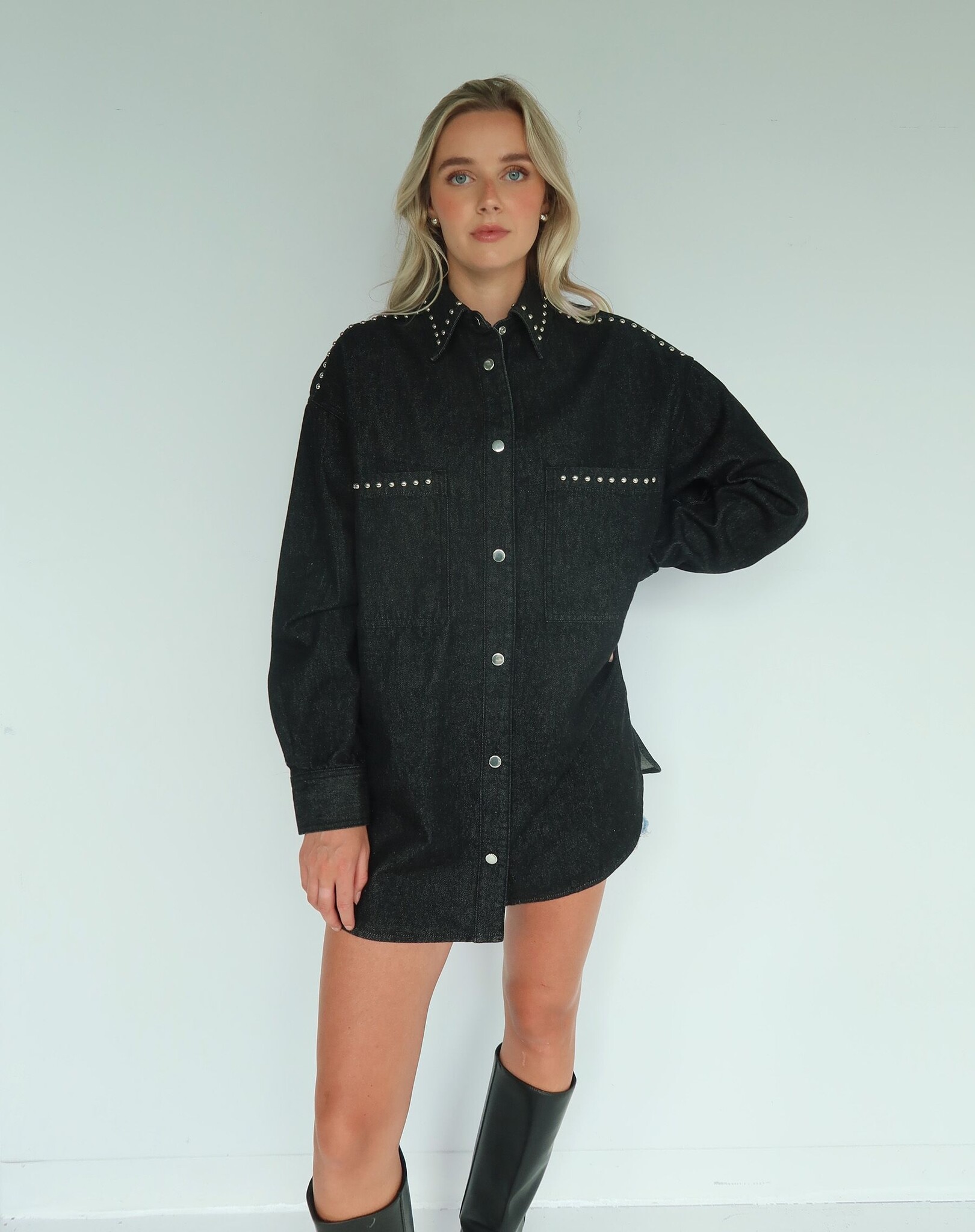 Brunette The Label Shania Denim Studded Jacket