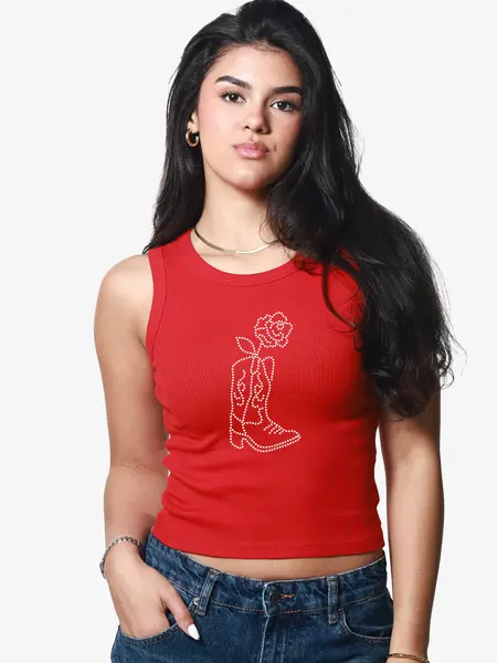 Girl Dangerous Boot & Rose Rib Crop Tank