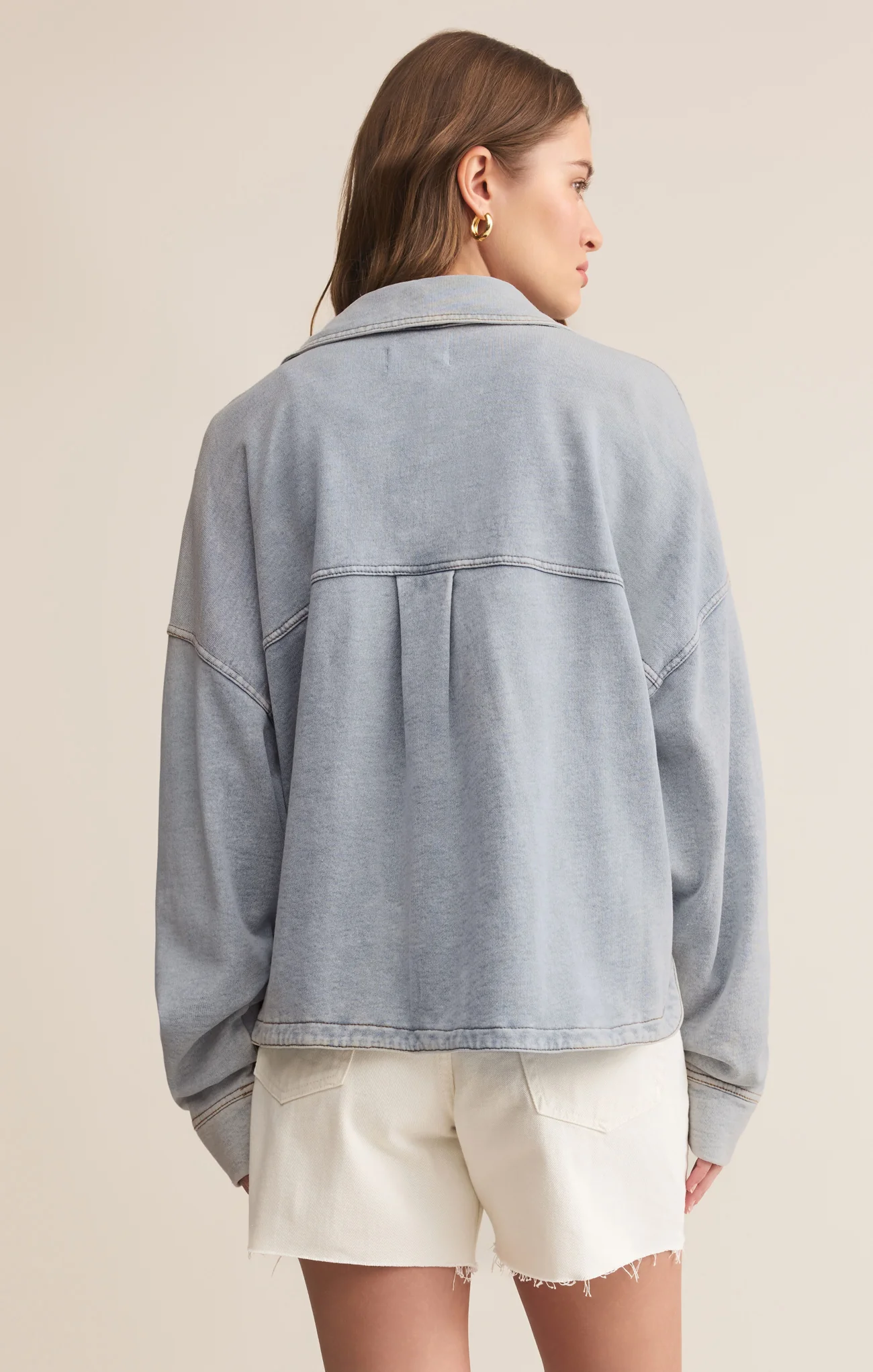 Z Supply All Day Knit Crop Denim Jacket