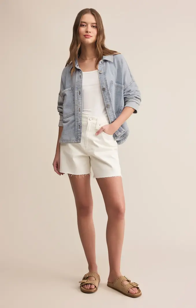 Z Supply All Day Knit Crop Denim Jacket