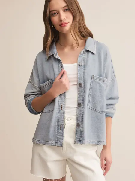 Z Supply All Day Knit Crop Denim Jacket