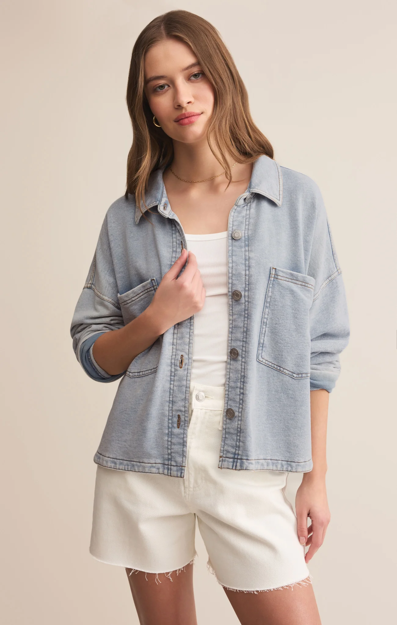 Z Supply All Day Knit Crop Denim Jacket