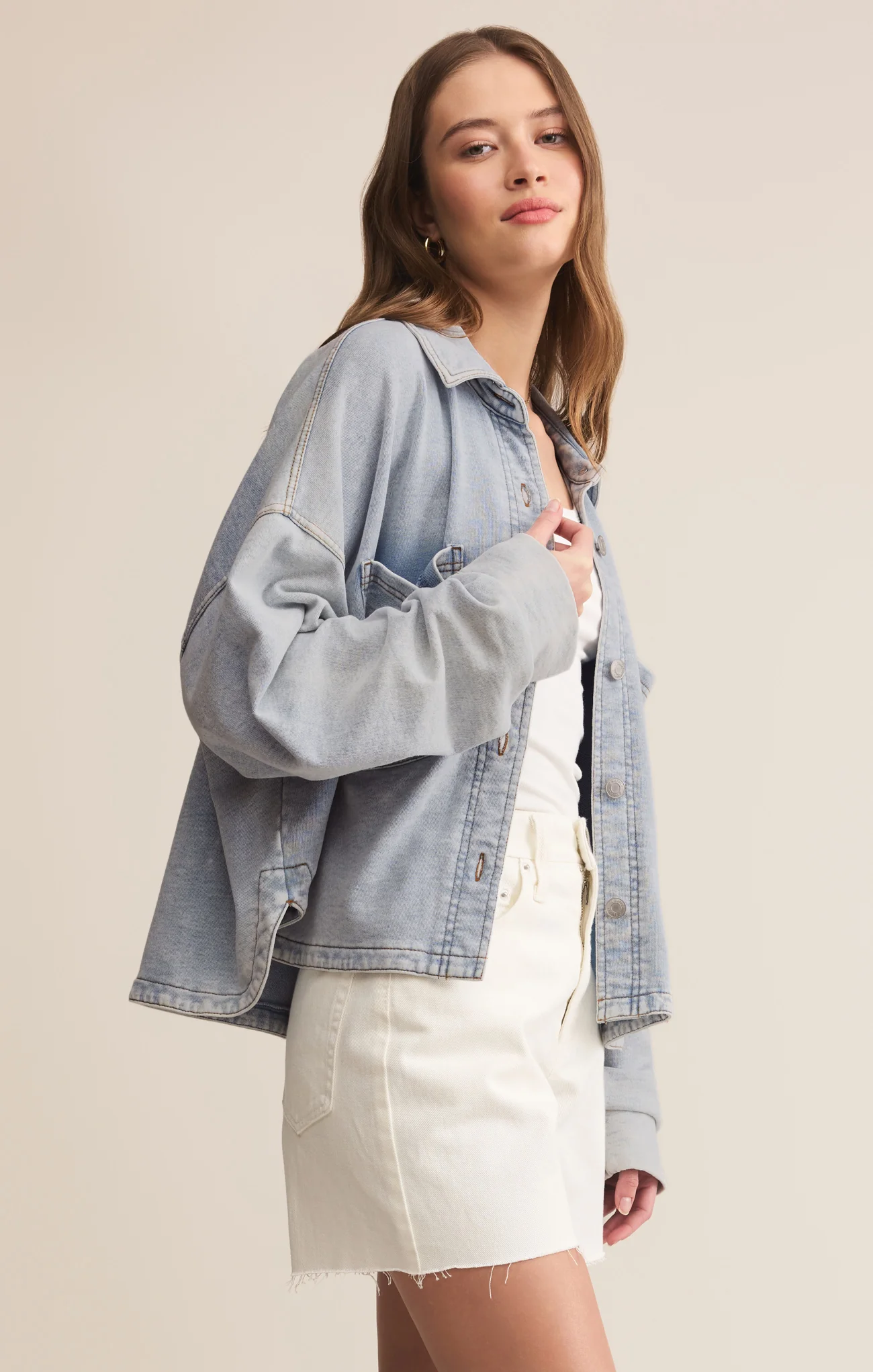 Z Supply All Day Knit Crop Denim Jacket