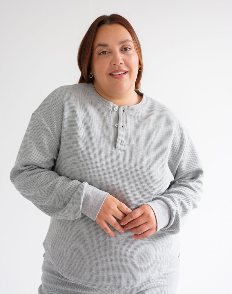 Waffle Knit Boxy LS Henley - Dutch Growers Saskatoon