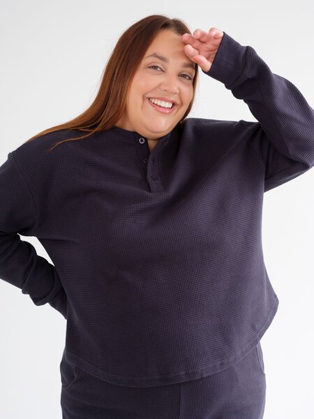 Brunette The Label Waffle Knit Boxy Henley