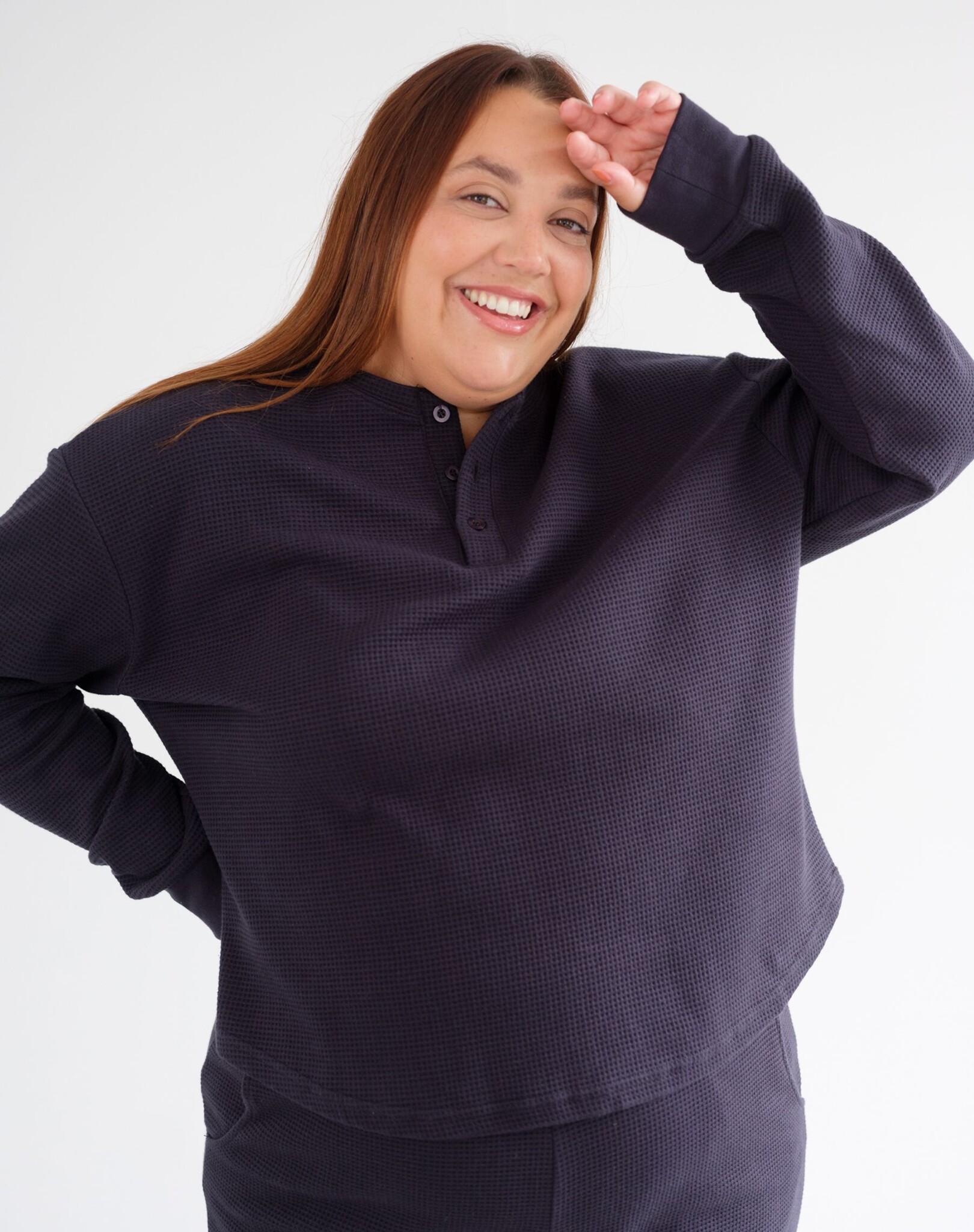 Brunette The Label Waffle Knit Boxy Henley