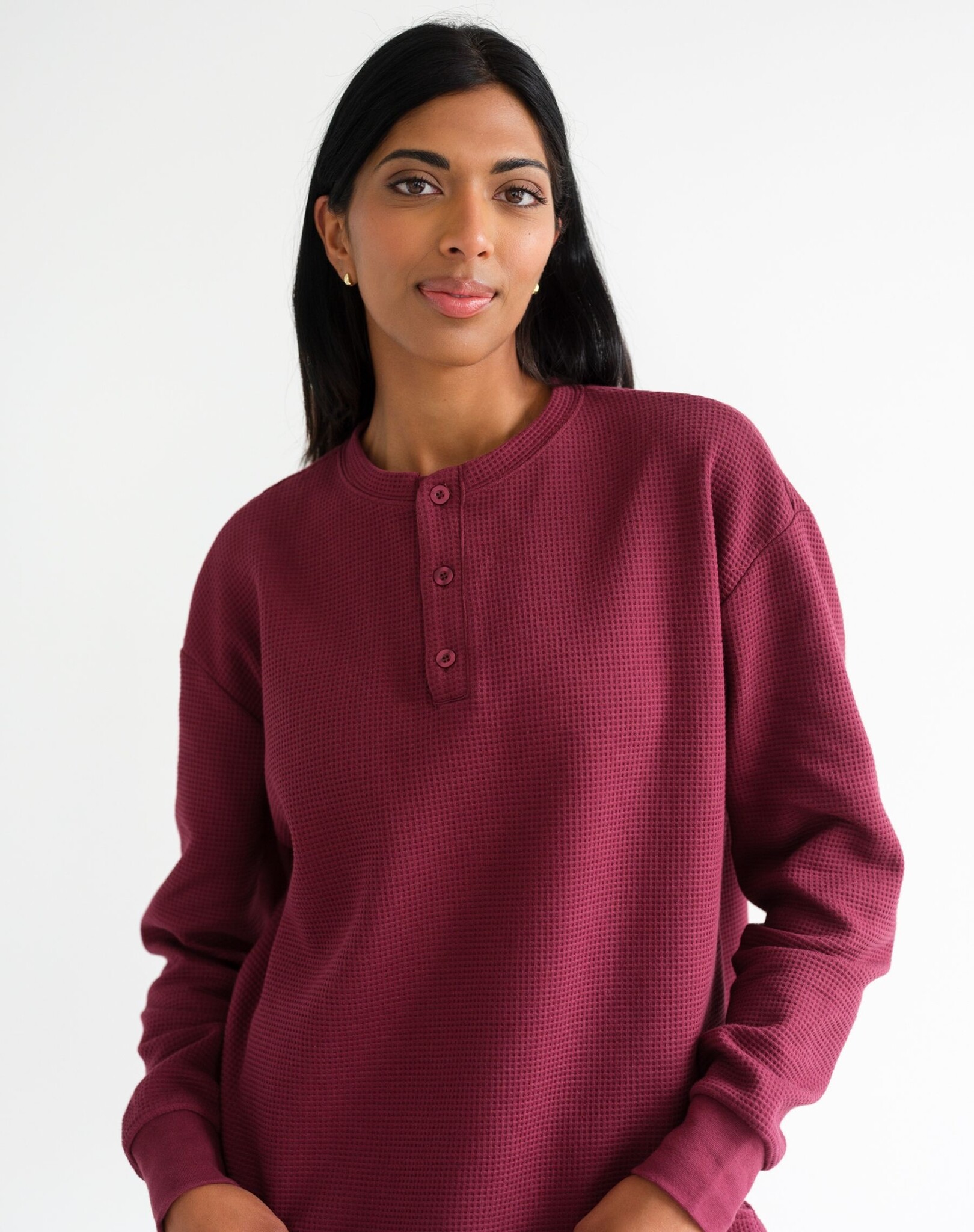 Brunette The Label Waffle Knit Boxy Henley