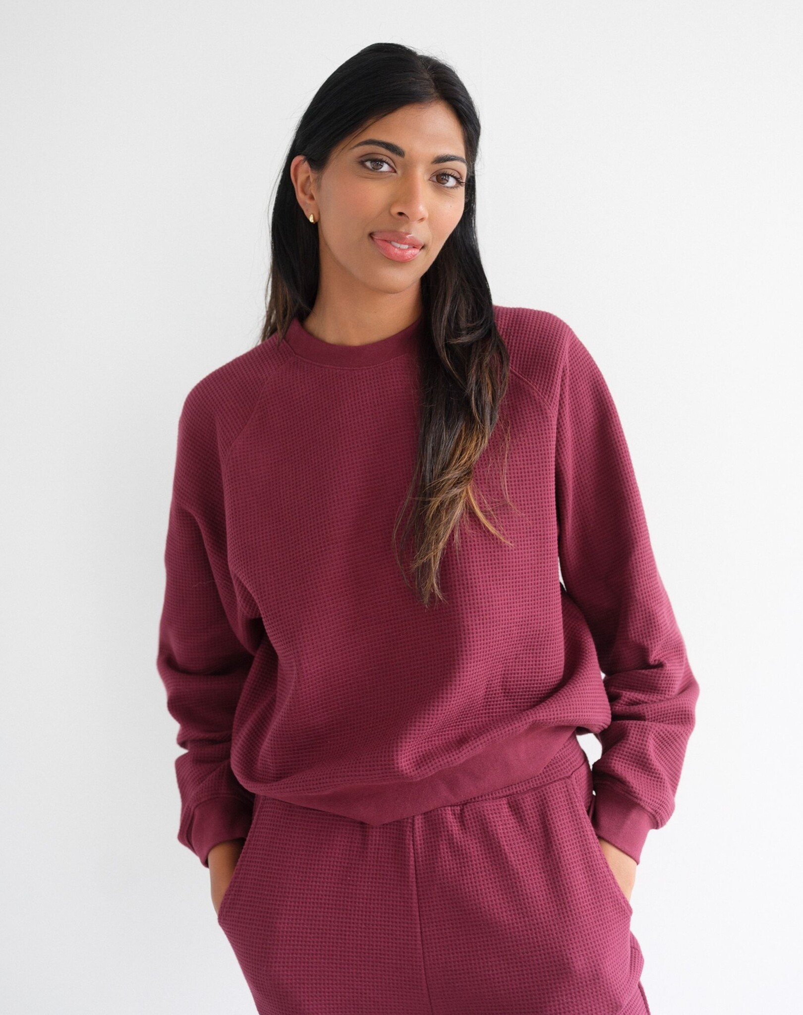 Brunette The Label Waffle Knit Raglan Top