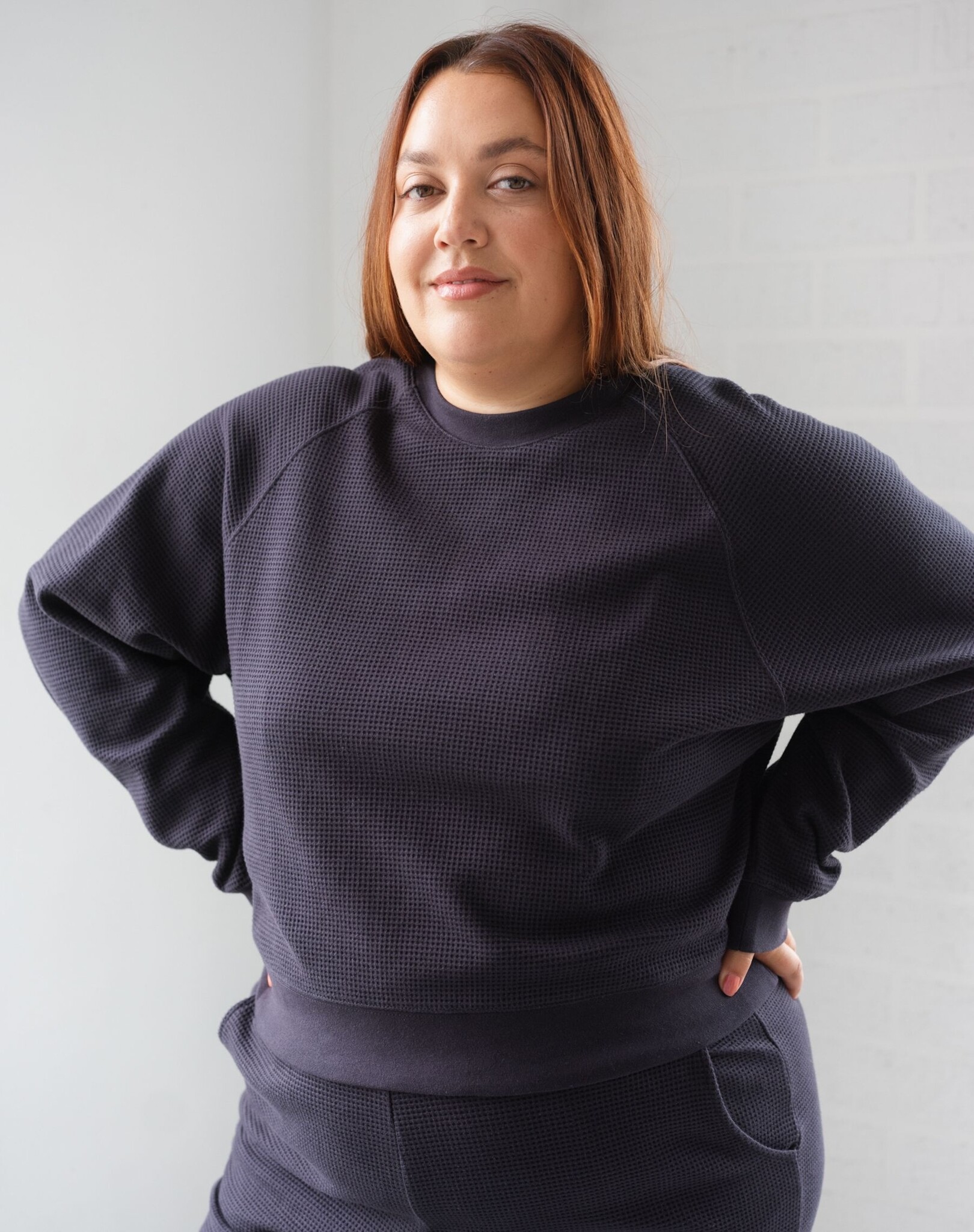 Brunette The Label Waffle Knit Raglan Top