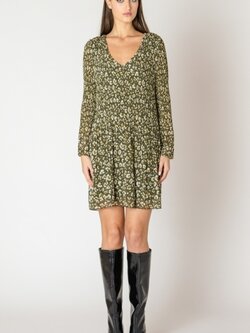 Black Tape Pleated A-Line LS Dress