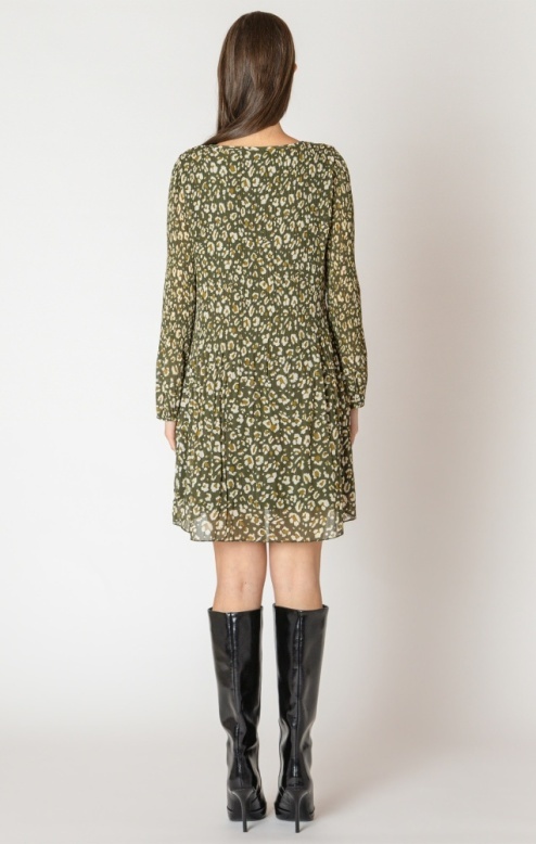 Black Tape Pleated A-Line LS Dress