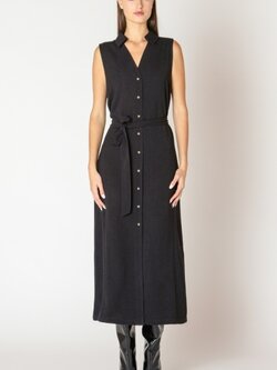 Black Tape Belted Sleeveless Shirt Dress