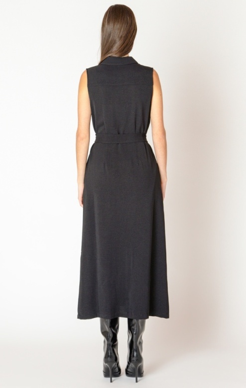 Black Tape Belted Sleeveless Shirt Dress