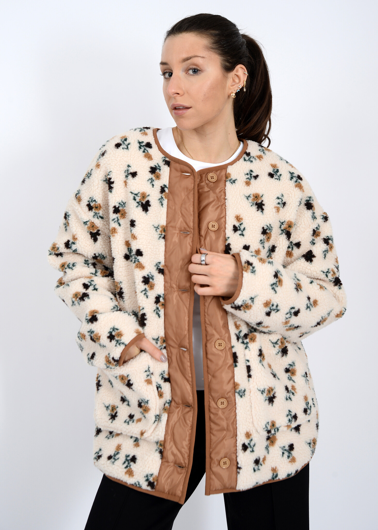 RD Style Sophia Sherpa Button Jacket