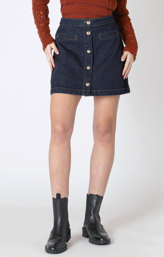 Dex Button Front Denim Mini Skirt