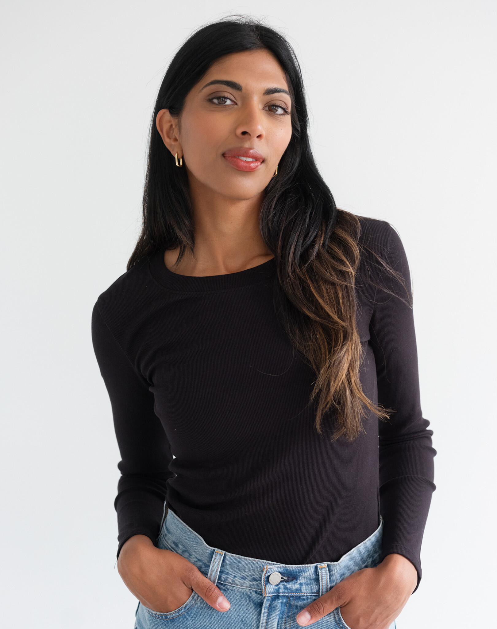 Brunette The Label Ribbed Fitted Long Sleeve Shirt