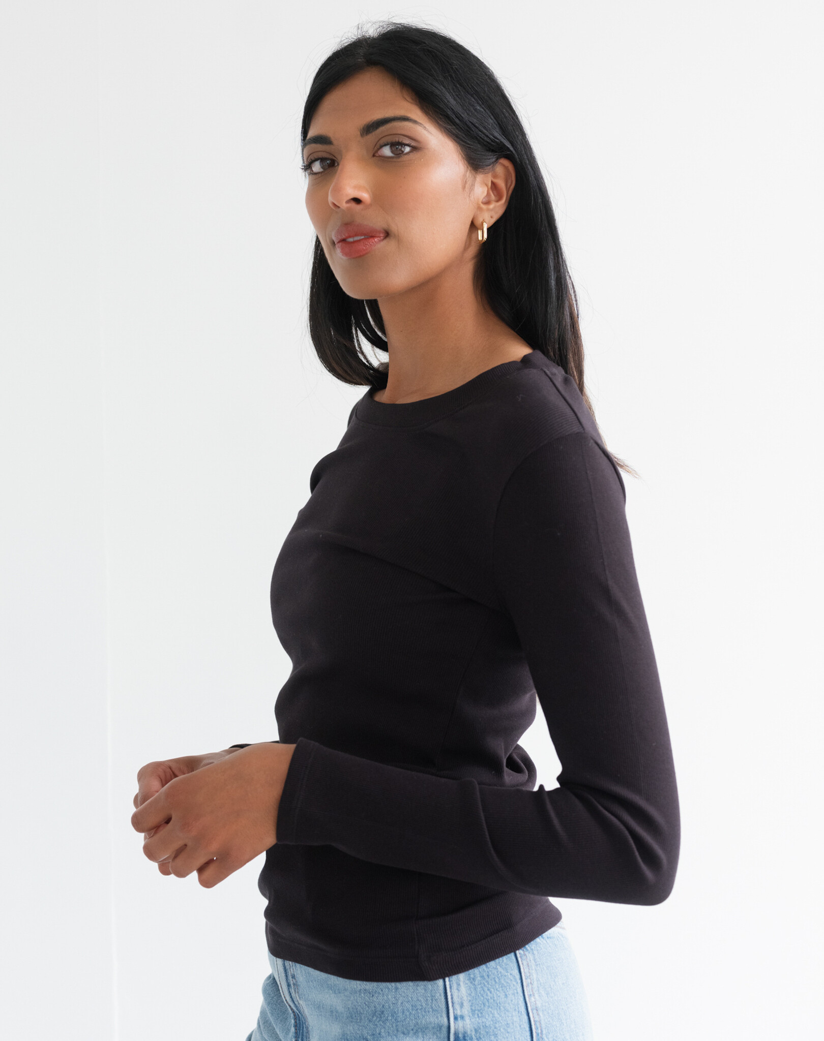 Brunette The Label Ribbed Fitted Long Sleeve Shirt