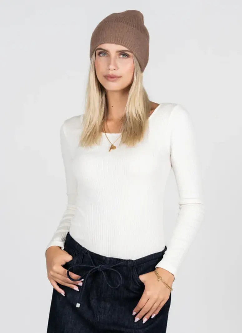 Cest Moi Fuzzy Ribbed Beanie Hat