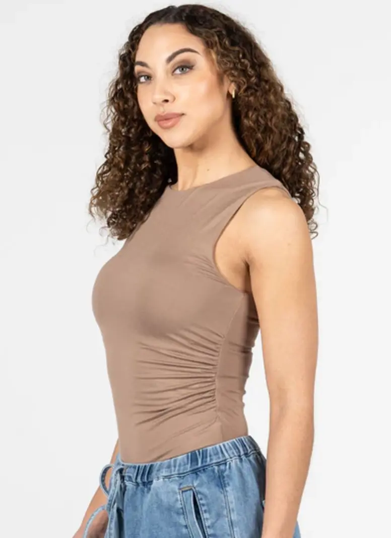 Cest Moi Rouched Crewneck Top