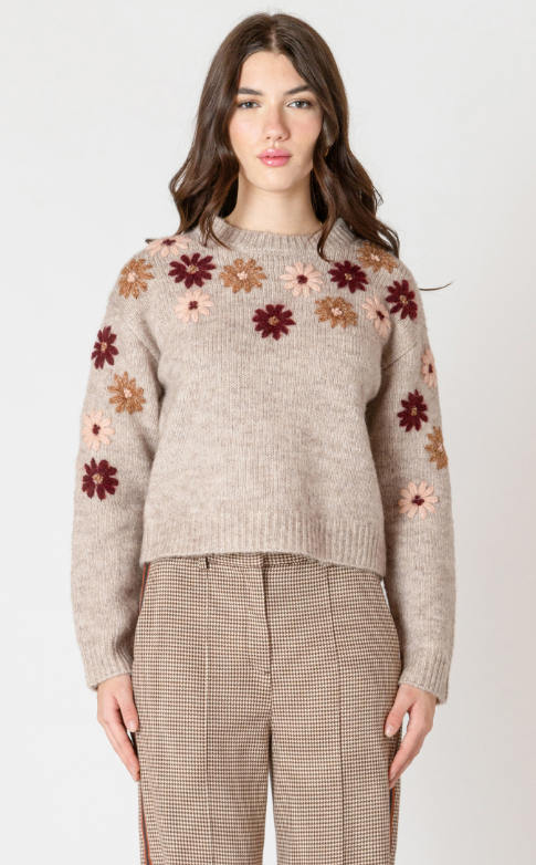 Dex Crewneck Floral Applique Sweater