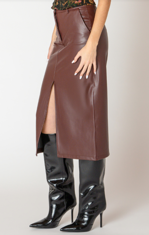 Dex Faux Leather Midi Skirt