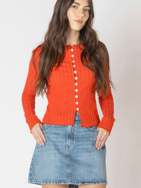 Dex Ribbed Button Front Top