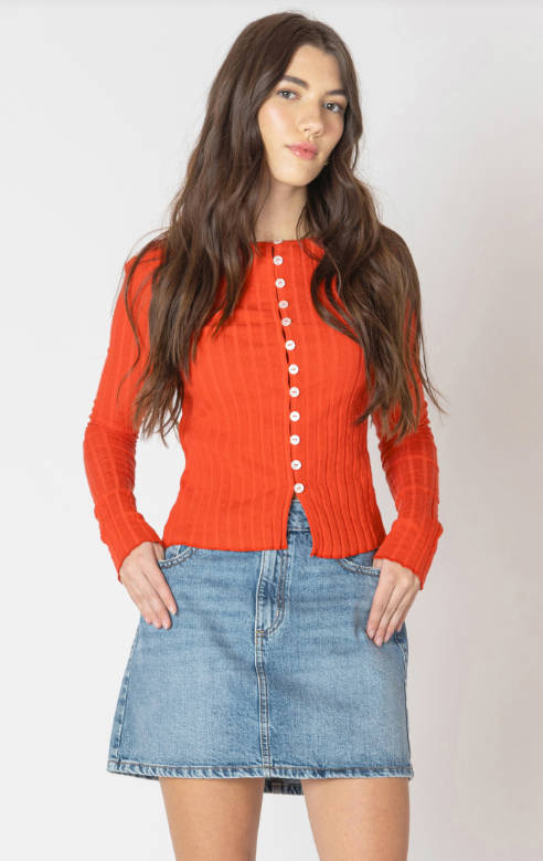 Dex Ribbed Button Front Top