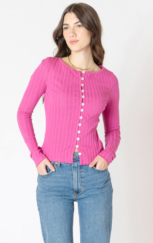 Dex Ribbed Button Front Top