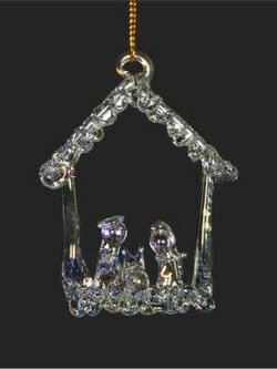 Holy Family Stable Glass Ornament 2.5"