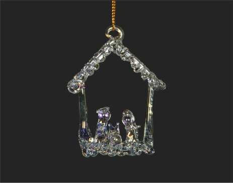 Holy Family Stable Glass Ornament 2.5"