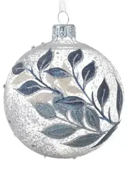 Blue Glitter Leaf Bauble White