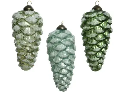Frosted Pinecone Ornament Green