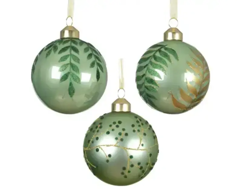 Glitter Leaf Bauble Matcha Green