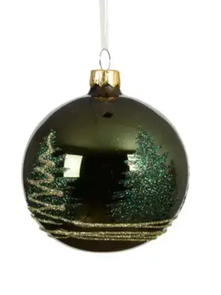 Glitter Tree Scene Bauble Pine Green