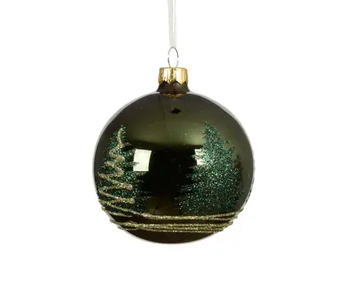 Glitter Tree Scene Bauble Pine Green