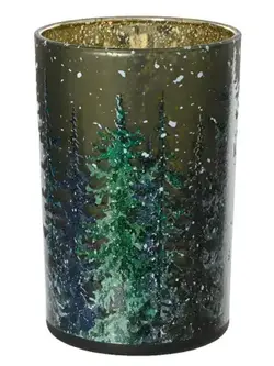 Painted Tree Green Hurricane Glass