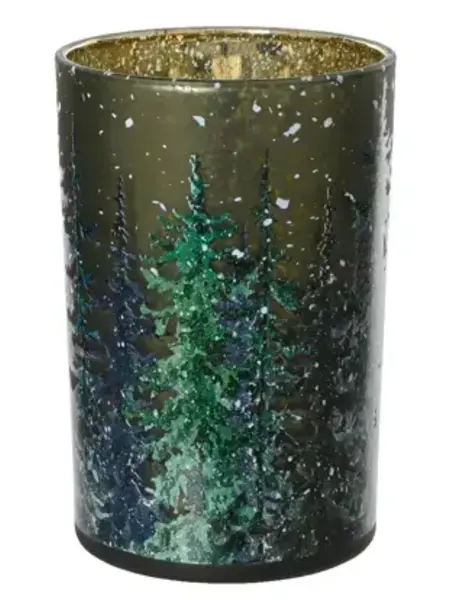 Painted Tree Green Hurricane Glass