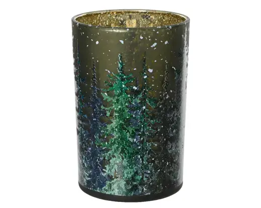 Painted Tree Green Hurricane Glass