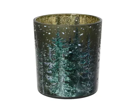 Painted Tree Green Hurricane Glass