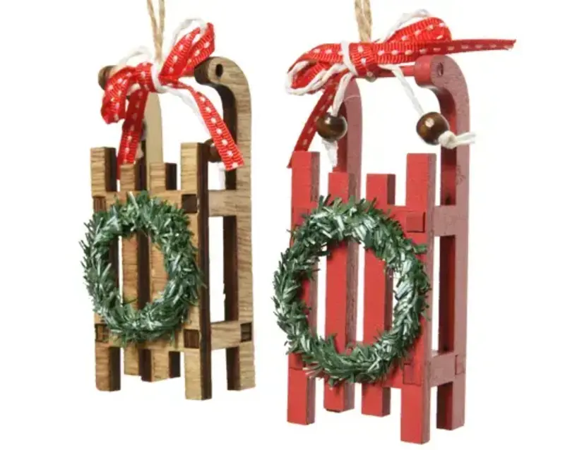 Wood Sleigh Ornament