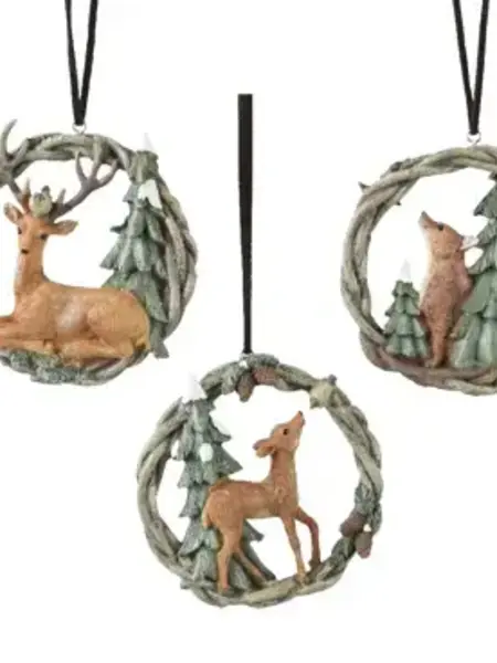 Woodland Animal in Wreath Ornament
