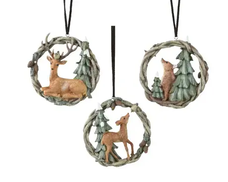 Woodland Animal in Wreath Ornament