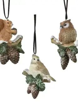 Woodland Animal on Pinecone Ornament