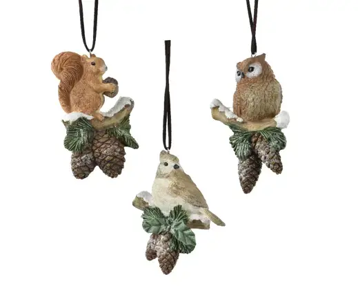 Woodland Animal on Pinecone Ornament
