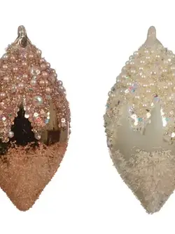 Beaded Glitter Oval Bauble