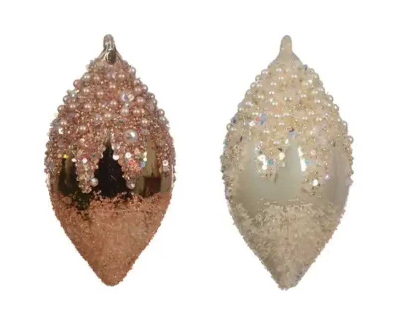 Beaded Glitter Oval Bauble