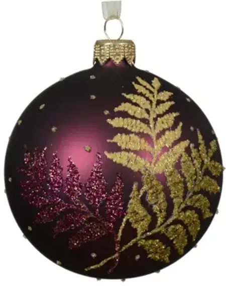 Matte Bauble with Fern Leaves Dark Mauve