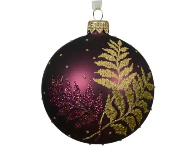 Matte Bauble with Fern Leaves Dark Mauve